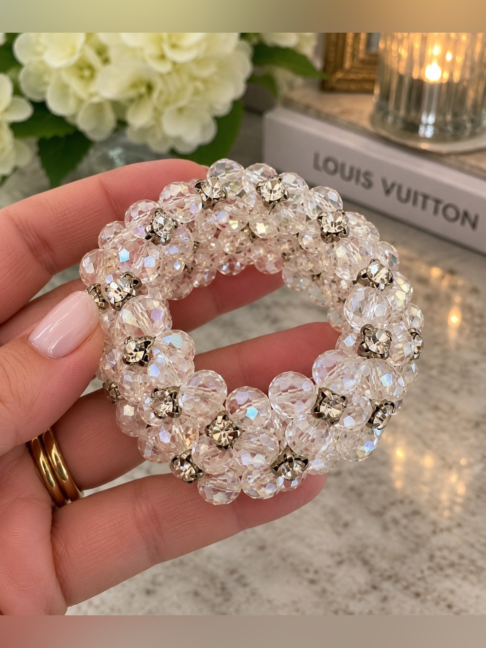 Clear Faceted Beaded Rhinestone Stretch Bracelet